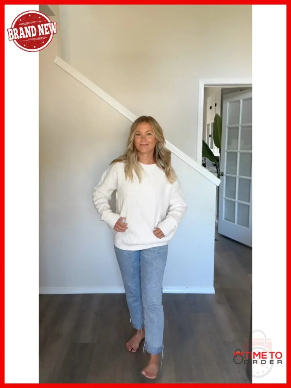 Oversized Vintage Cable Knit Crewneck Pullover Sweater Women